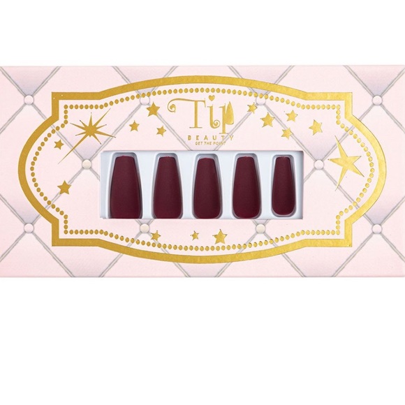 2/$15! Matte Burgundy Coffin Artificial Nails NIB - Picture 1 of 4